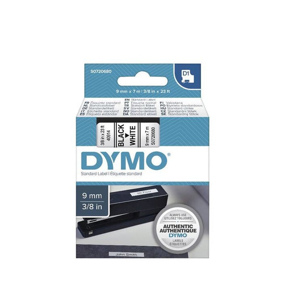 LABEL TAPE DYMO D1 9MMX7M BLACK/WHITE