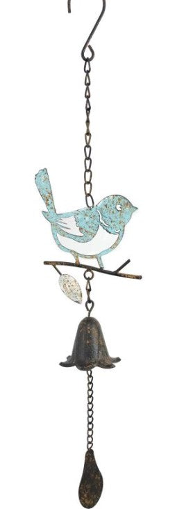 52CM METAL BLUE BIRD W/ CAST IRON BELL